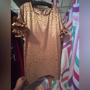 JODIFL Tan Cream Ruffled Mini Dress